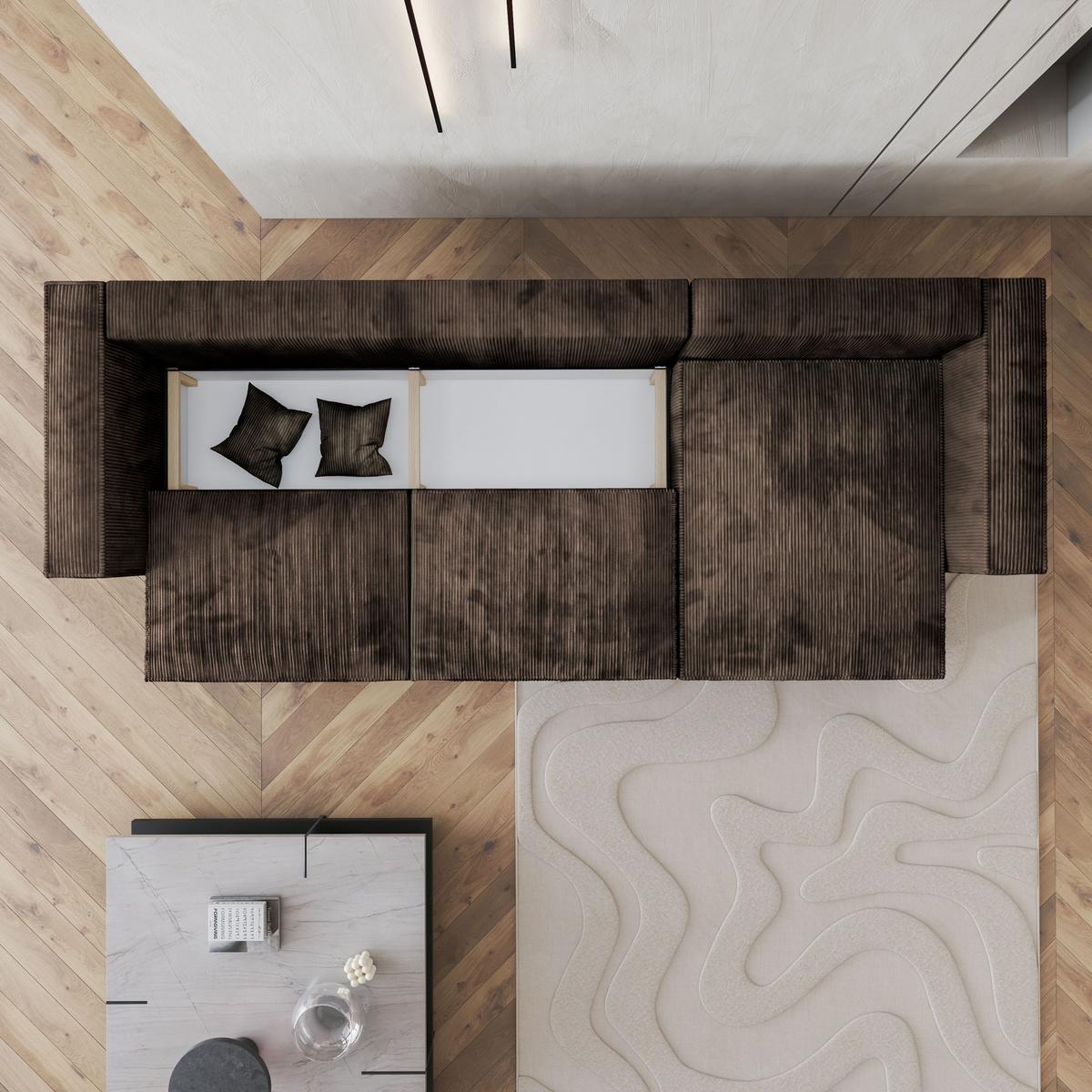 ECKSOFA TOLMO P Braun Kordstoff mit Schlaffunktion - Braun/Grau, Holz/Kunststoff (347/148cm) - MASSENO