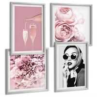 BILDER SET 4er Set - 50x50 cm & 40x60 cm Silberner Rahmen - Blumen, Pfingstrosen, Rosen, Eleganz - Silberfarben, Kunststoff (50/50cm) - TULUP