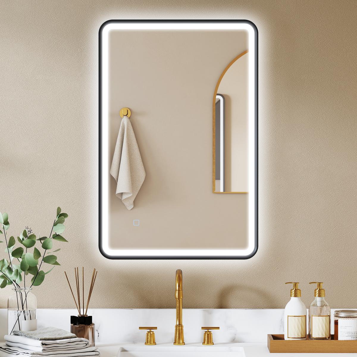 BADSPIEGEL Aluminiumlegierung Hartglas Schwarz - Schwarz, Glas (4/90/60cm) - HOMCOM