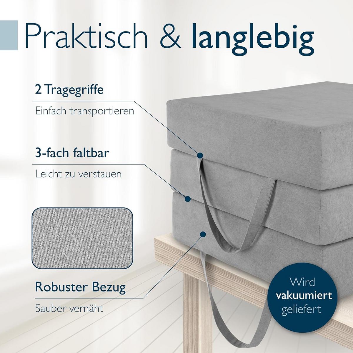 VISCO KLAPPMATRATZE VS95195x75x14cm mit Husse Grau (2tlg) - Grau, Textil - Beautissu 