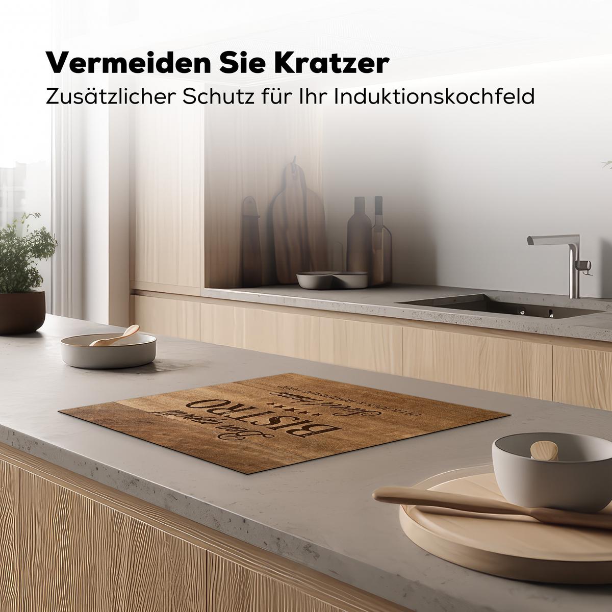 HERDABDECKPLATTE Zitat - Bistro - Guten Appetit - Süßes Zuhause - Holzmaserung Abdeckung Ceranfeld 58.3x51.3 cm - Braun, Kunststoff (58.3/51.3/0.2cm) - MuchoWow