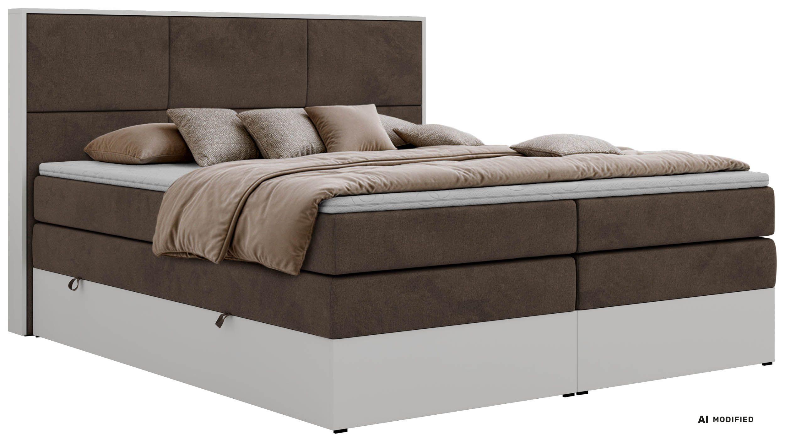 BOXSPRINGBETT DELVIT KING 180/200 - Braun Velvet - Topper Visco - H3 - Schwarz/Braun, Kunststoff/Textil (180/200cm) - MKS