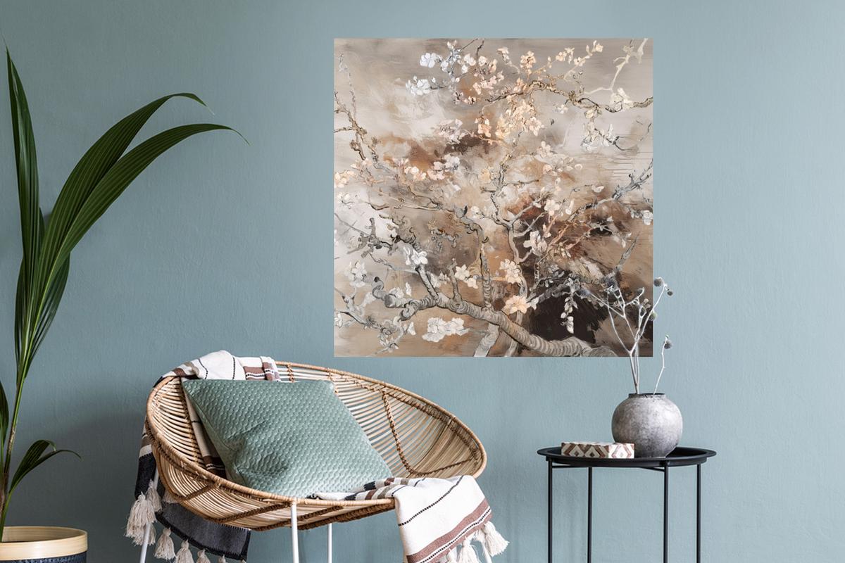 WANDTATTOO Mandelblüte - Kunst - Van Gogh - Beige - Abstrakt Wanddeko 50x50 cm - Braun, Kunststoff (50/50cm) - MuchoWow