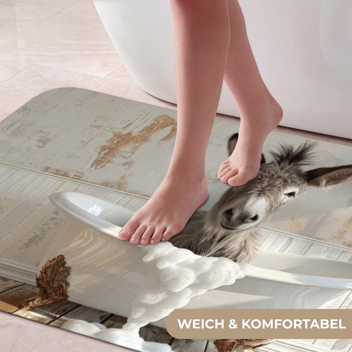 BADEMATTE Esel - Tiere - Badewanne - Schaumstoff 120x60 cm - Creme, Textil (120/60cm) - OnlyWow