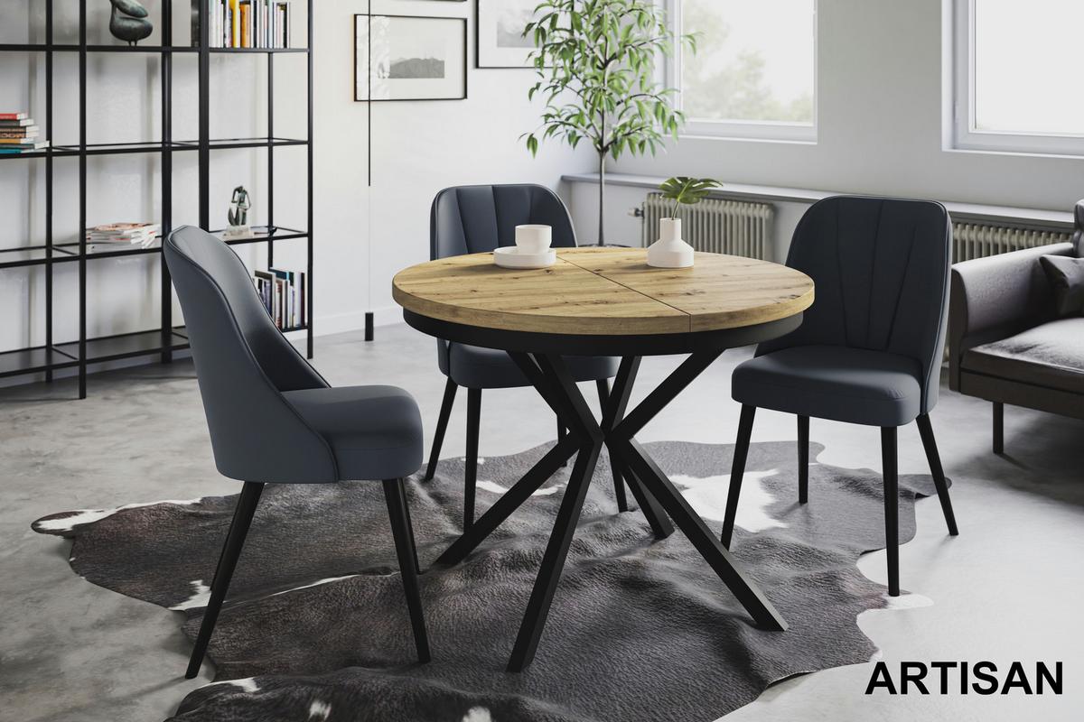 RUNDER Esszimmertisch BERGO, ausziehbarer Tisch Durchmesser: 100 cm/180 cm, Wohnzimmertisch Farbe: Mattbraun, mit Metallbeinen in Farbe Schwarz - Hellbraun/Schwarz, Holzwerkstoff (100/100/76cm) - Alpi-Möbel