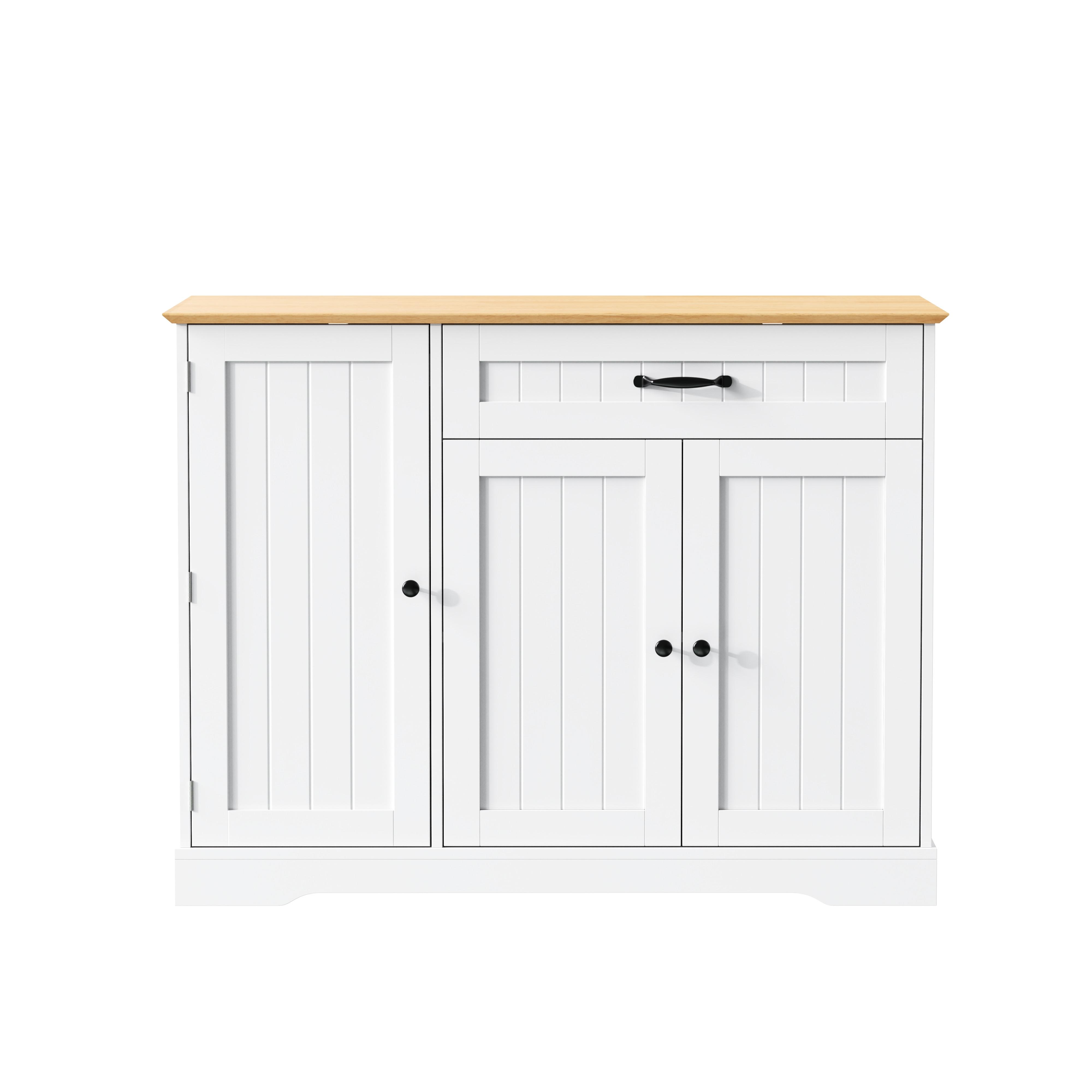 SIDEBOARD in Weiß & Natur mit 3 Türen & Schublade - Weiß Hochglanz, Holzwerkstoff (107/83/40cm) - Urban Meuble