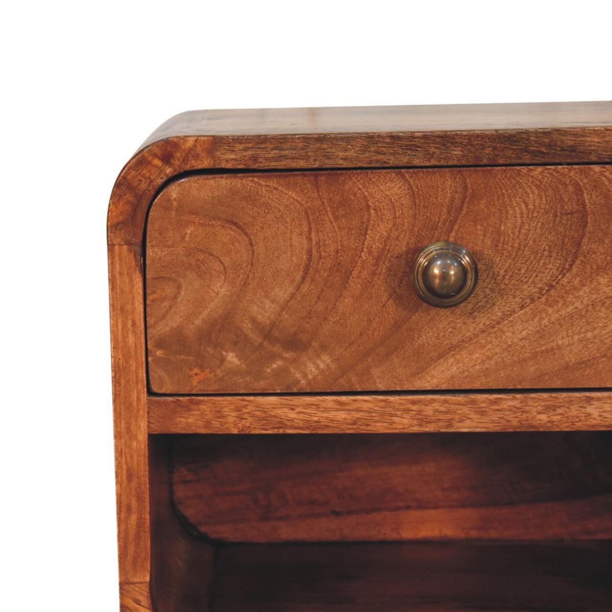 NACHTKASTEN Mini Honigkaramell Wandmontiert, 1 Schublade und Offenes Fach, Dunkelbraun - Messingfarben/Braun, Holz/Metall (30/25/25cm) - Artisan Furniture