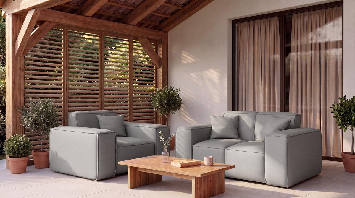 GARTENSOFA Lorento Outdoor 2-Sitzer, Hellgrau Kunstleder 186/73/92 cm - Hellgrau, Textil (186/73/92cm) - WFL GROUP