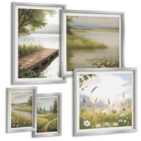 BILDER SET 5er Set - 50x50 cm & 20x30 cm & 40x60 cm Silberner Rahmen - Zitronenblumen aus der Küstenstadt - Silberfarben, Kunststoff (40/60cm) - TULUP