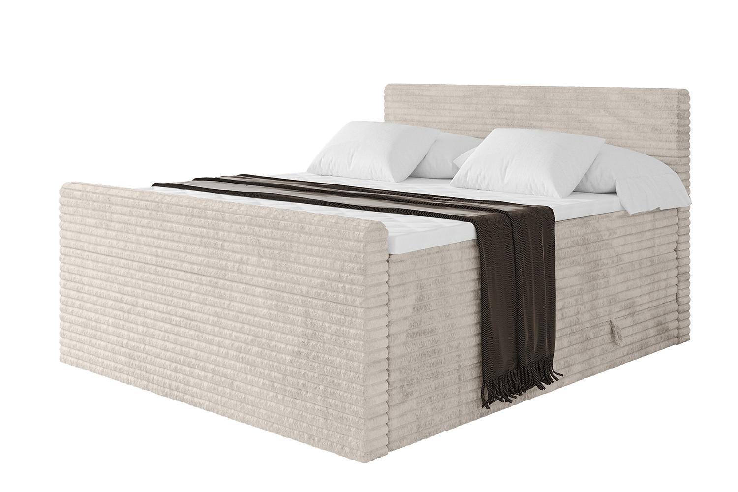 BOXSPRINGBETT mit Matratze H3|H4 und Lattenrost - TOLO-Z KING-v1 140x200 Cord - Creme - Creme, Holzwerkstoff (140/200cm)