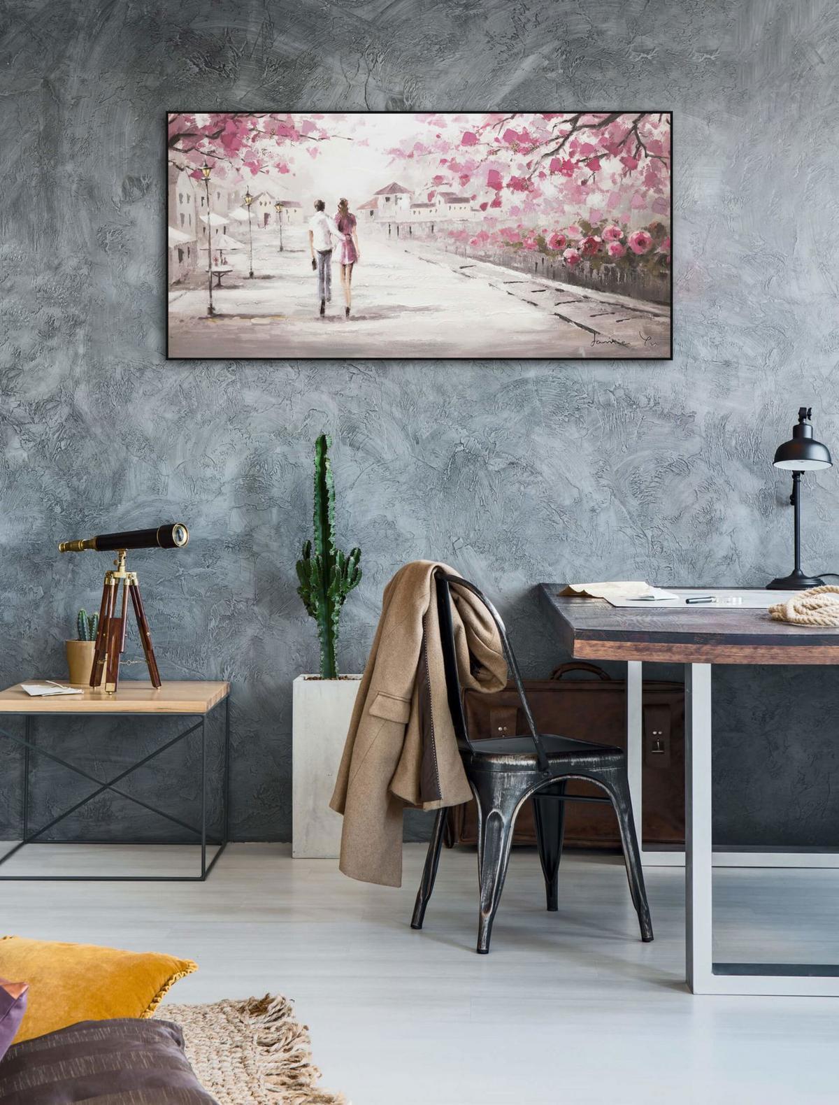ACRYLBILD HANDGEMALT 120/60 cm - Pink/Beige, Holz/Textil (120/60cm) - KUNSTLOFT