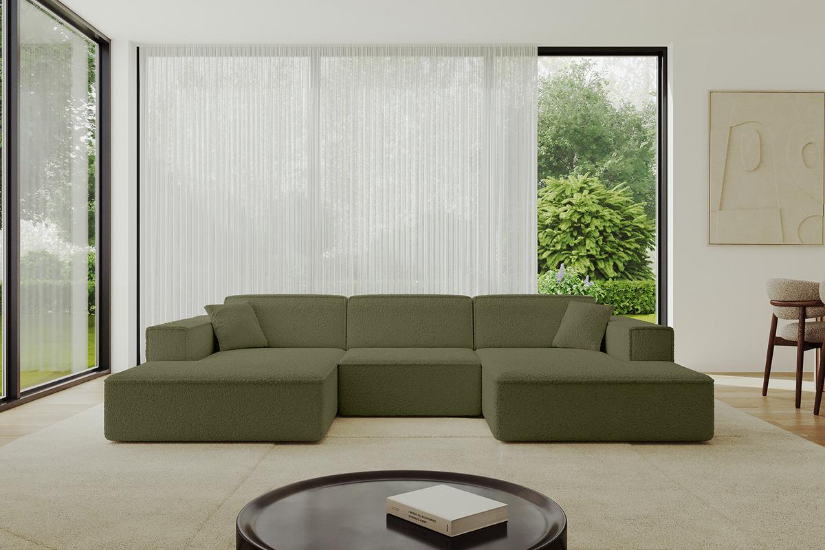 WOHNLANDSCHAFT IREA-U1-v4 - 301x165x77 cm Grün - Platinfarben, Holzwerkstoff/Textil (301/77/165cm) - ALTDECOR