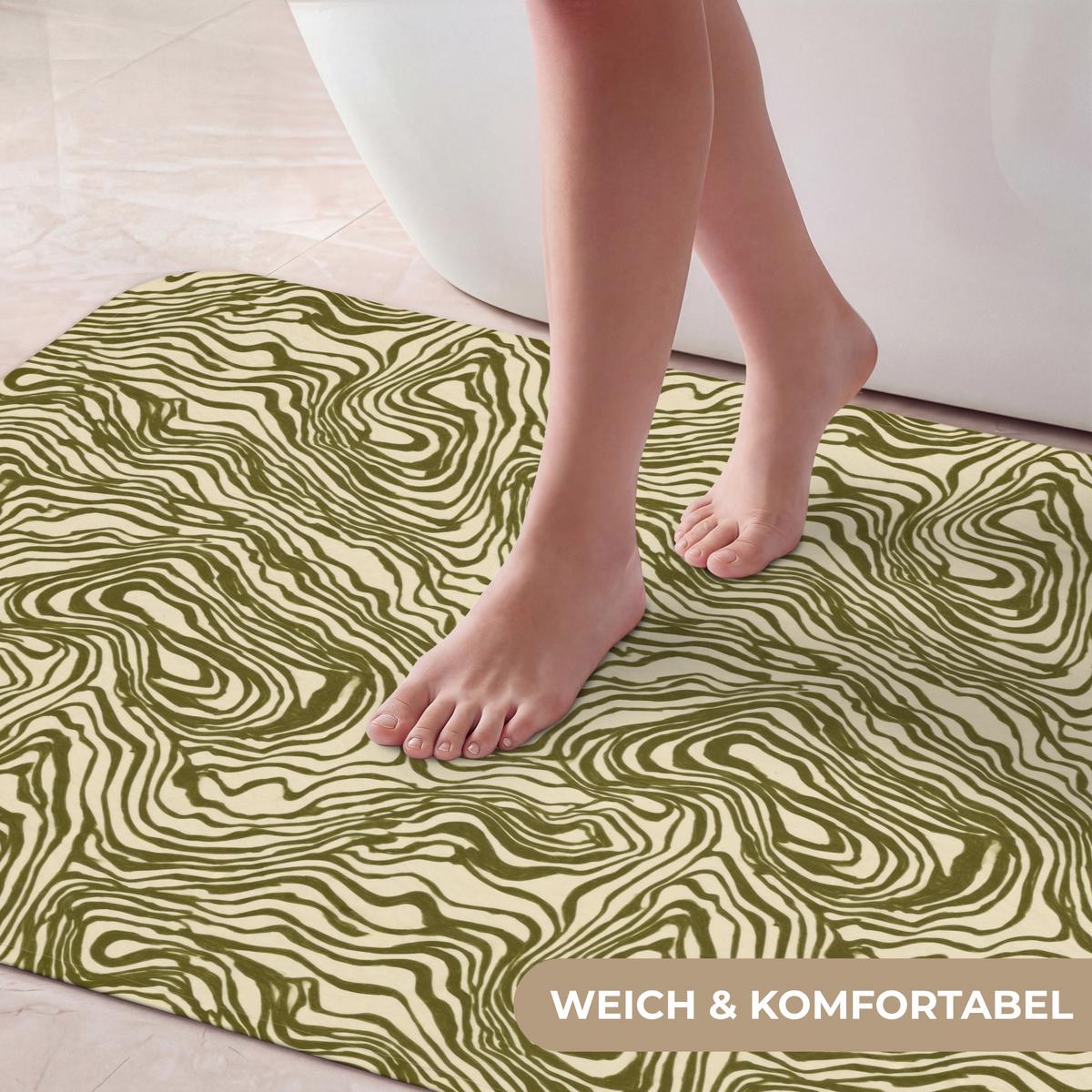 BADEMATTE Abstrakt - Marmor - Grün 60x120 cm - Dunkelgrün, Textil (60/120cm) - OnlyWow