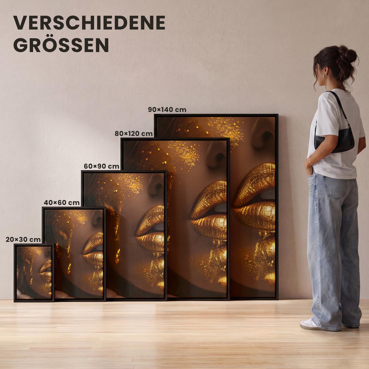 LEINWAND Bilder mit Rahmen - Frau - Gold - Luxus - Porträt - 80x120 - Goldfarben, Textil (80/120cm) - MuchoWow