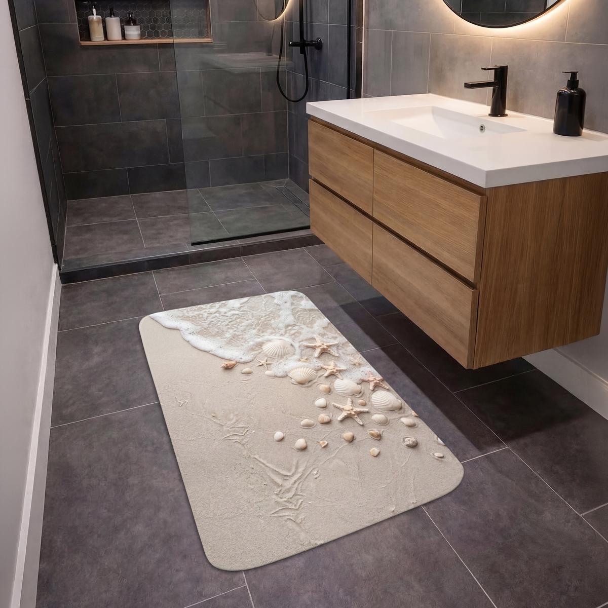 BADEMATTE Muscheln - Seesterne - Strand 60x90 cm - Sandfarben/Creme, Textil (60/90cm) - OnlyWow
