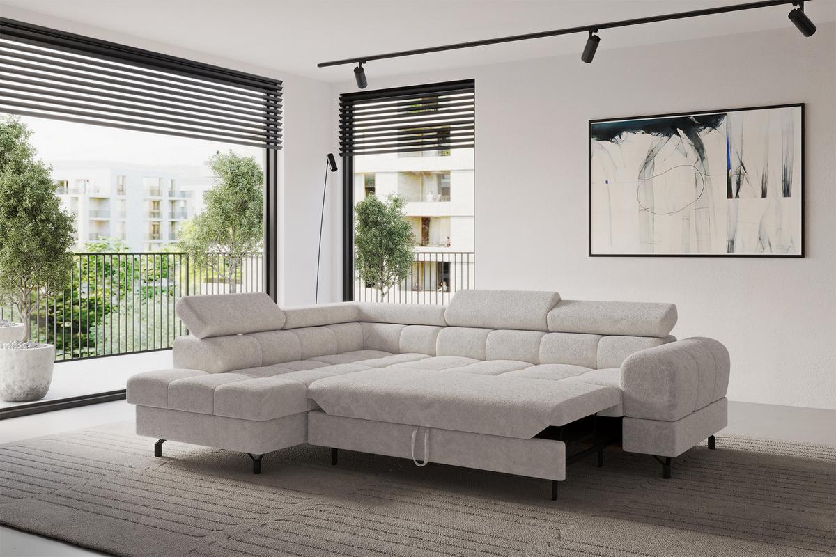 ECKSOFA mit Schlaffunktion Ottomane Links LUMA-L 272x203x70 Hellgrau Velours - Hellgrau/Schwarz, Holzwerkstoff/Kunststoff (272/203cm) - ALTDECOR