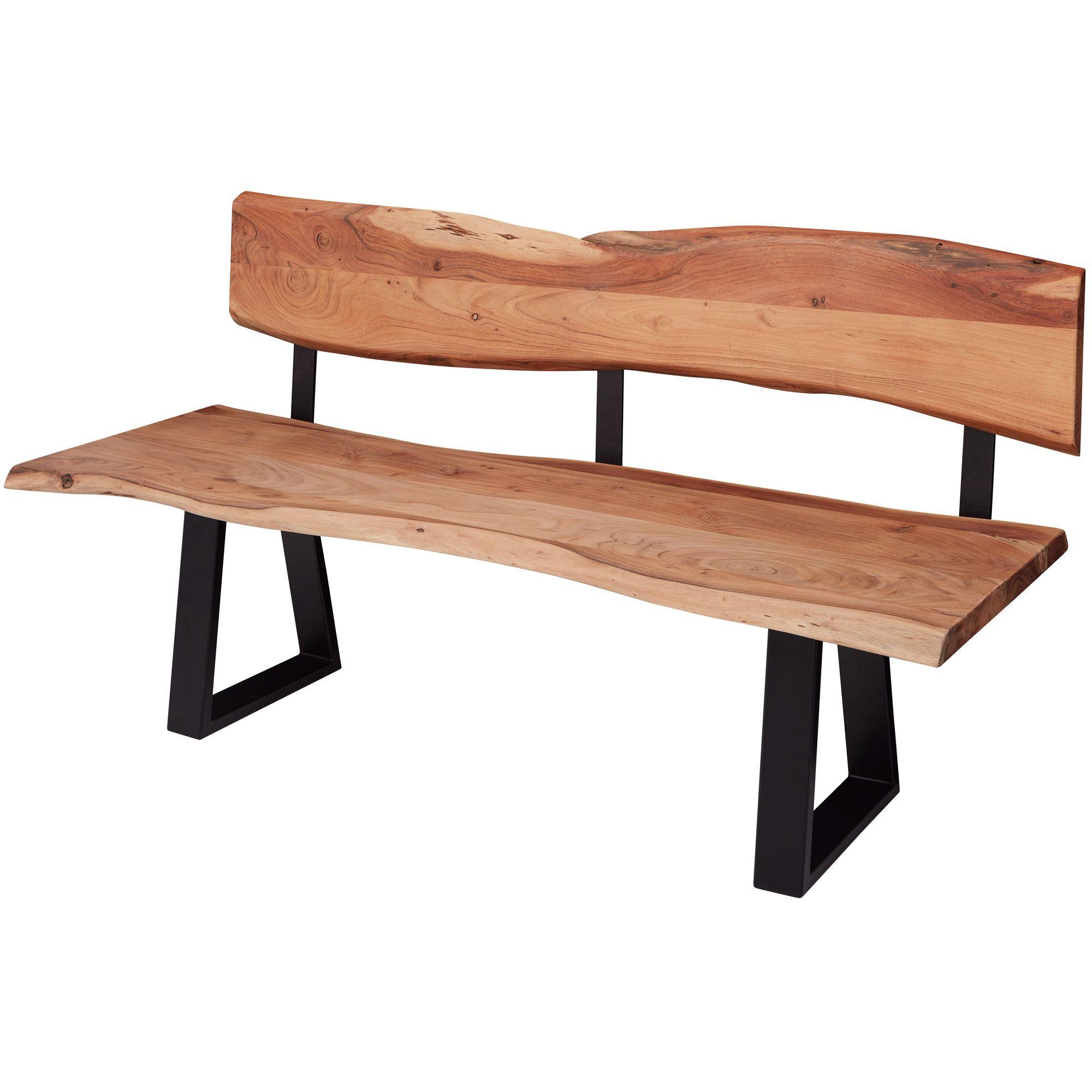 ESSZIMMERBANK Landhausstil Baumkante Akazienholz, Beige 160x60x84 cm - Beige/Schwarz, Holz/Metall (160/84/60cm) - KADIMA DESIGN