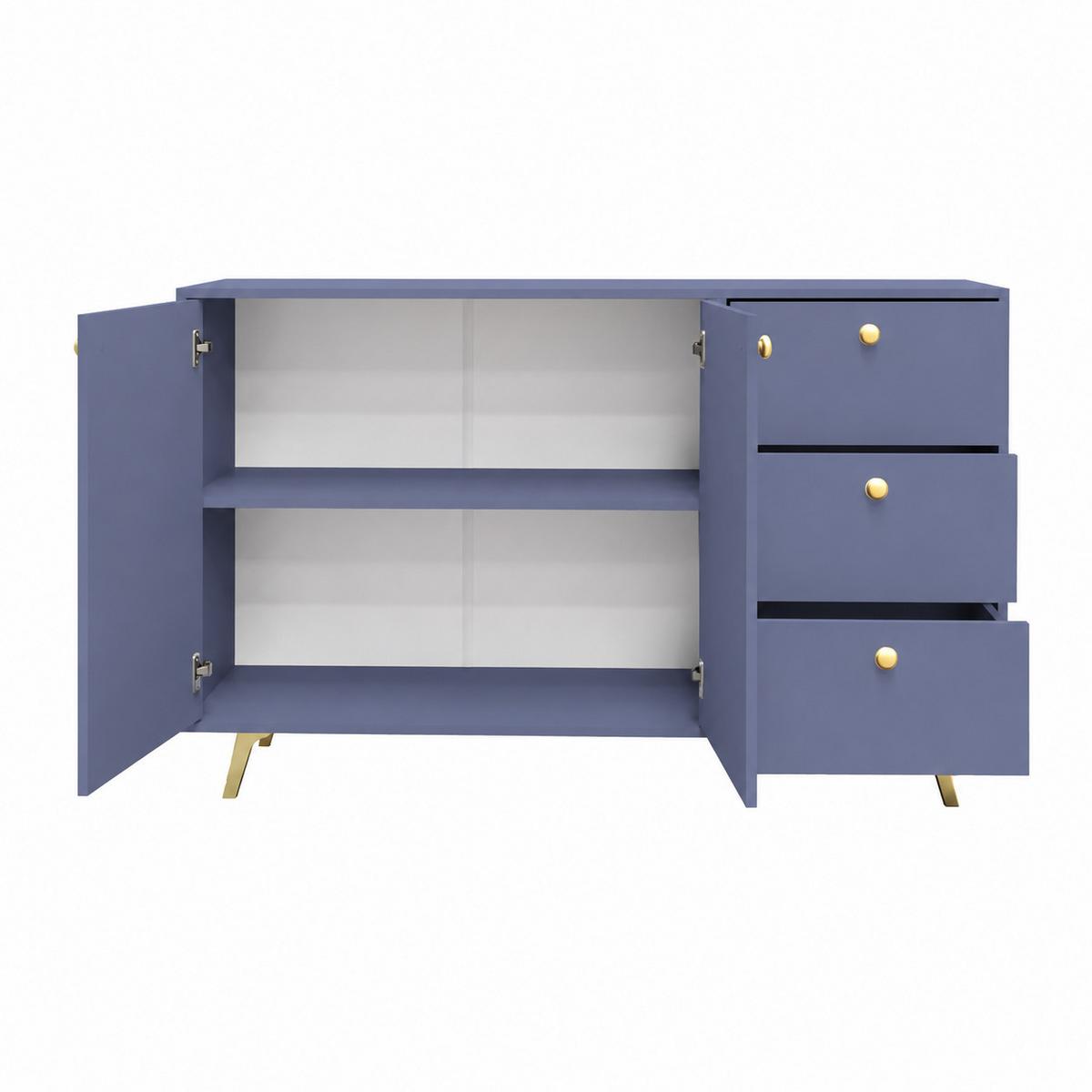 KOMMODE GALIO 140/86/41cm mit Schubladen 4 Türen Blau - Blau, Holzwerkstoff (140/86/41cm) - MASSENO