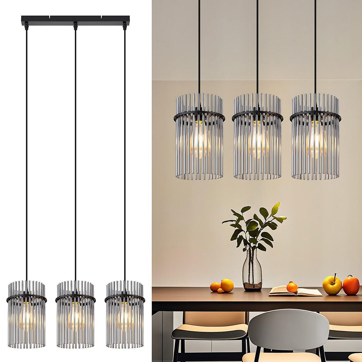 PENDELLEUCHTE BEESKOW Ⅲ 48/5/150 cm - Schwarz, Metall (48/5/150cm) - Nettlife