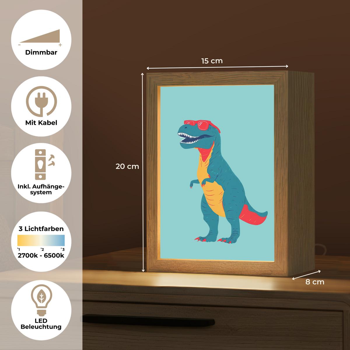 NACHTTISCHLAMPE Dinosaurier - Blau - Sonnenbrille 15x20 cm - Hellblau, Holzwerkstoff (8/15/20cm) - OnlyWow