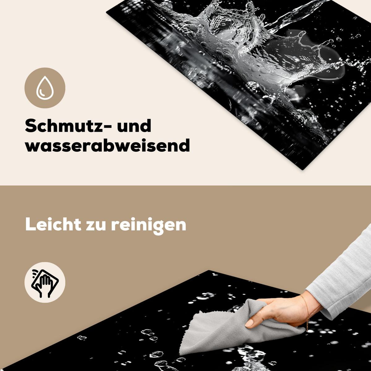 HERDABDECKPLATTE Wasser - Spritzwasser - Schwarz Induktionsmatte 83x51 cm - Schwarz, Kunststoff (83/51.5/0.2cm) - MuchoWow