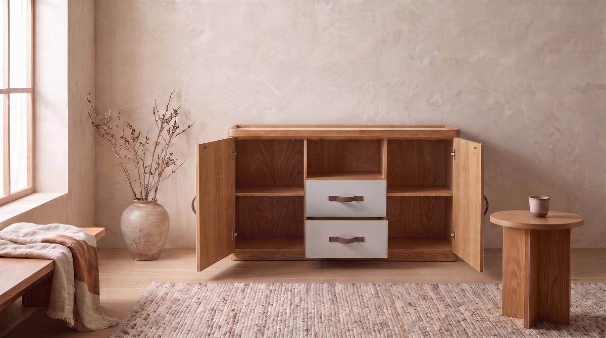 SIDEBOARD FLORIANA Weiß Eiche - Creme, Textil (160/200cm) - KAWOLA