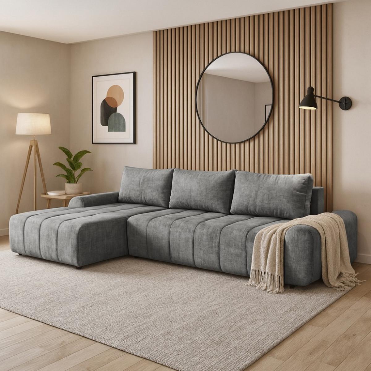 ECKSCHLAFSOFA Costa L grau links - Schwarz/Grau, Kunststoff/Textil (290/169cm) - Beautysofa