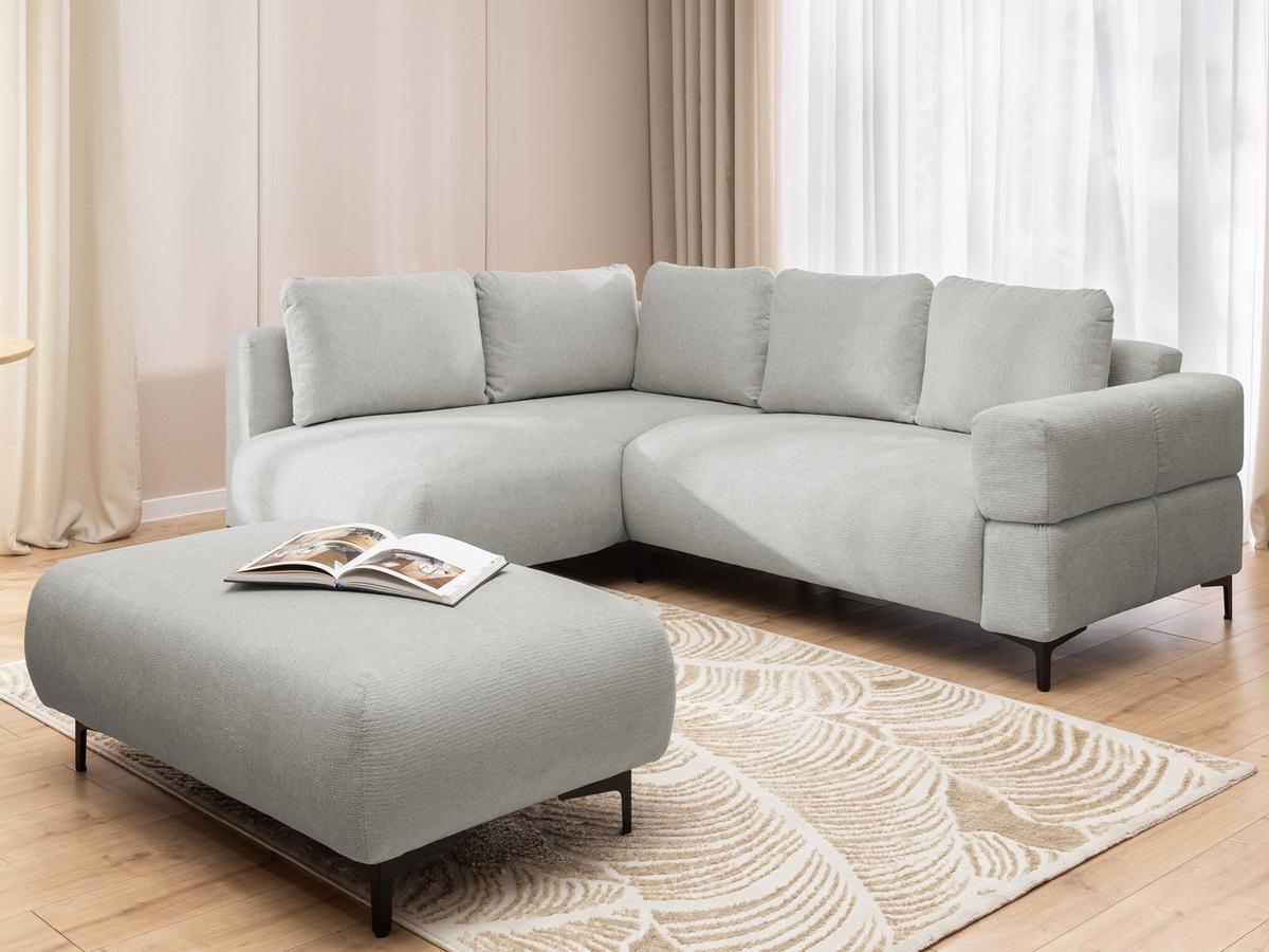 POLSTERHOCKER Cardea in Bubble-Optik aus weichem Hellgrau Strukturstoff mit hohem Sitzkomfort - Hellgrau/Schwarz, Holz/Textil (110/46/65cm) - S-Style Möbel