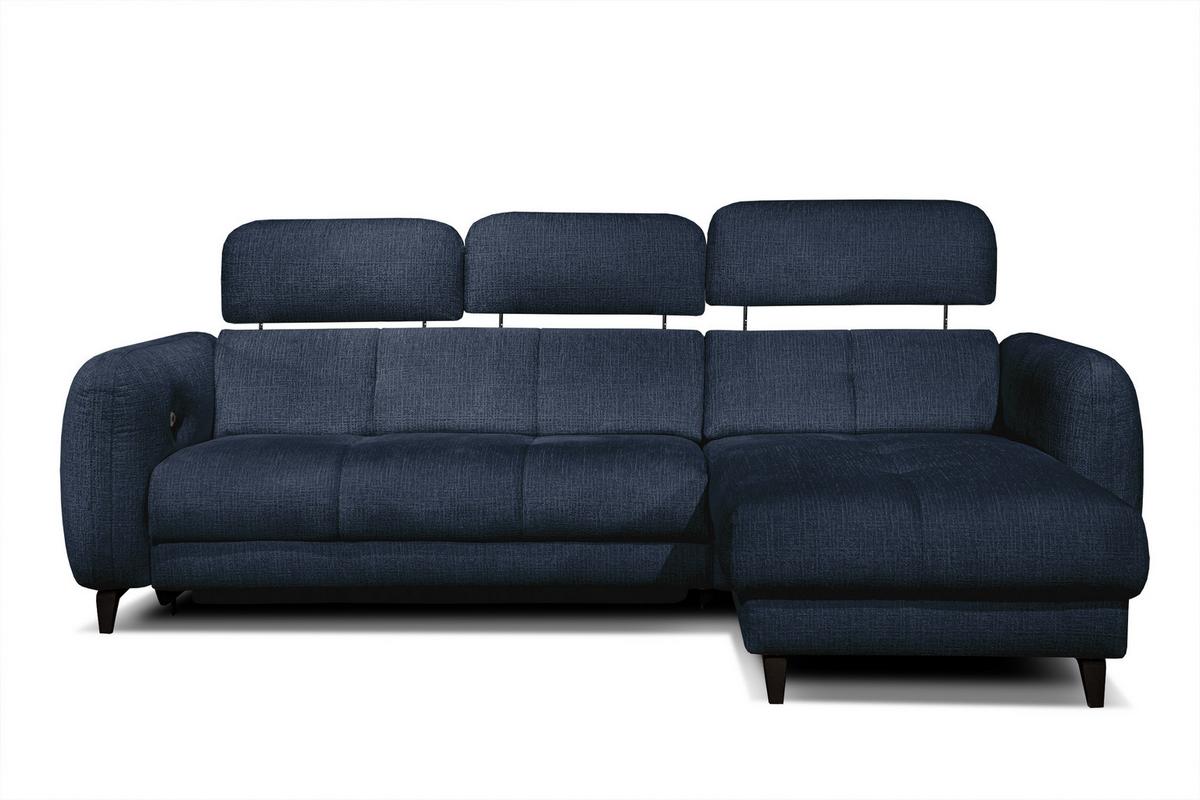ECKSOFA SVEN 3-Sitzer, 1 Relax XL, verstellbare Kopfstützen, navy blue - Schwarz/Dunkelblau, Holzwerkstoff/Textil (256/163cm) - Wozimo