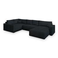 WOHNLANDSCHAFT VELAMI L-S Schwarz Kordstoff mit Schlaffunktion - Schwarz, Holz (365/83/194cm) - MASSENO