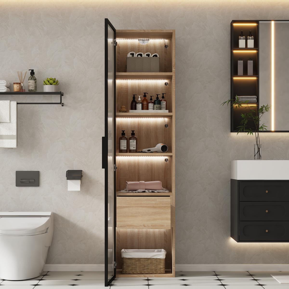 VITRINENSCHRANK in Holzoptik 40/34.5/165 cm - Braun, Glas/Holzwerkstoff (34/165/40cm) - Urban Meuble