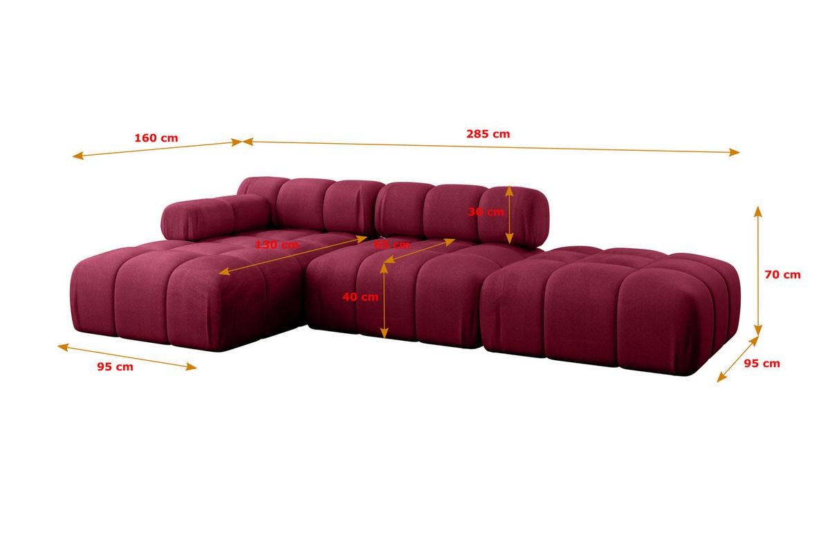 ECKSOFA modulares Sofa Lizur-L1 - 285x160x70 cm Bordeauxrot Velours - Bordeaux, Holzwerkstoff/Textil (285/160cm) - ALTDECOR