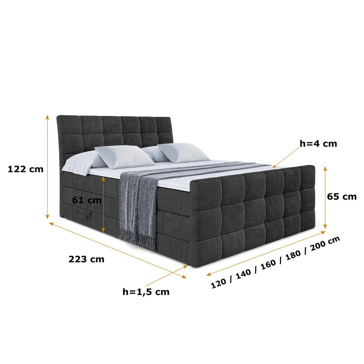 BOXSPRINGBETT BRUGO-Z KING - 180 x 200 - H3/H4 - Schwarz - Schwarz, Holzwerkstoff (180/200cm) - ALTDECOR