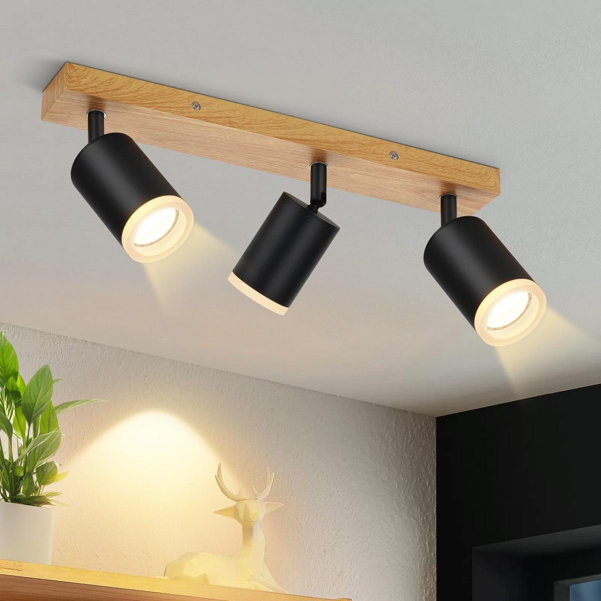 DECKENSTRAHLER Recklinghausen 3-flammig 41/6/15 cm - Schwarz, Holz (41/6/15cm) - Nettlife