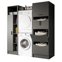 WASCHMASCHINENSCHRANK grau Set 3-teilig 176 x 196 cm, viel Stauraum - Schwarz/Grau, Holzwerkstoff/Kunststoff (176/196/68cm) - Inn.Furn