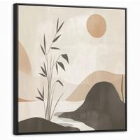 LEINWAND Bilder mit Rahmen - Japandi - Landschaft - Beige - 90x90 - Cognac, Textil (90/90cm) - MuchoWow