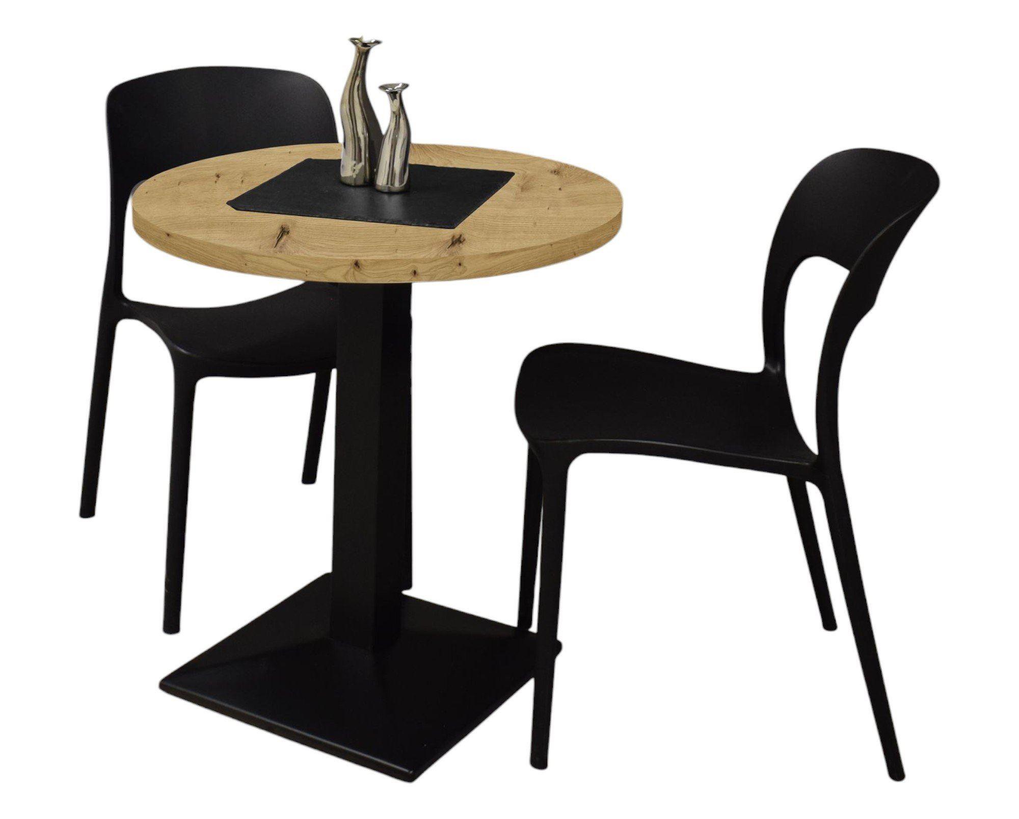 BARTISCH rund Elanur 70 cm schwarz matt/asteiche - Eiche Artisan, Metall (70/70/75cm) - 58aufmkessel