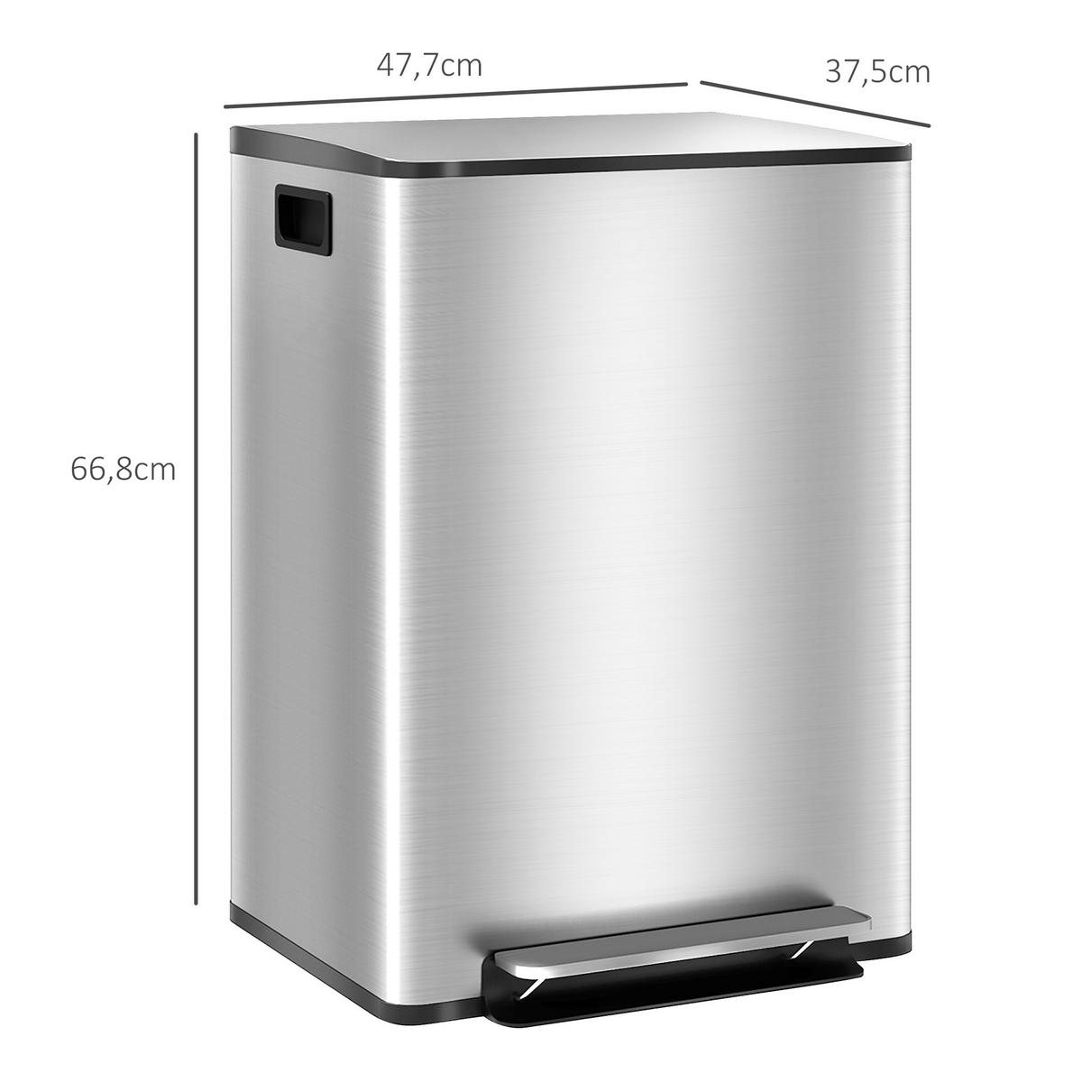 MÜLLEIMER Edelstahl Kunststoff Silber - Silberfarben, Metall (37.5/66.8/47.7cm) - HOMCOM