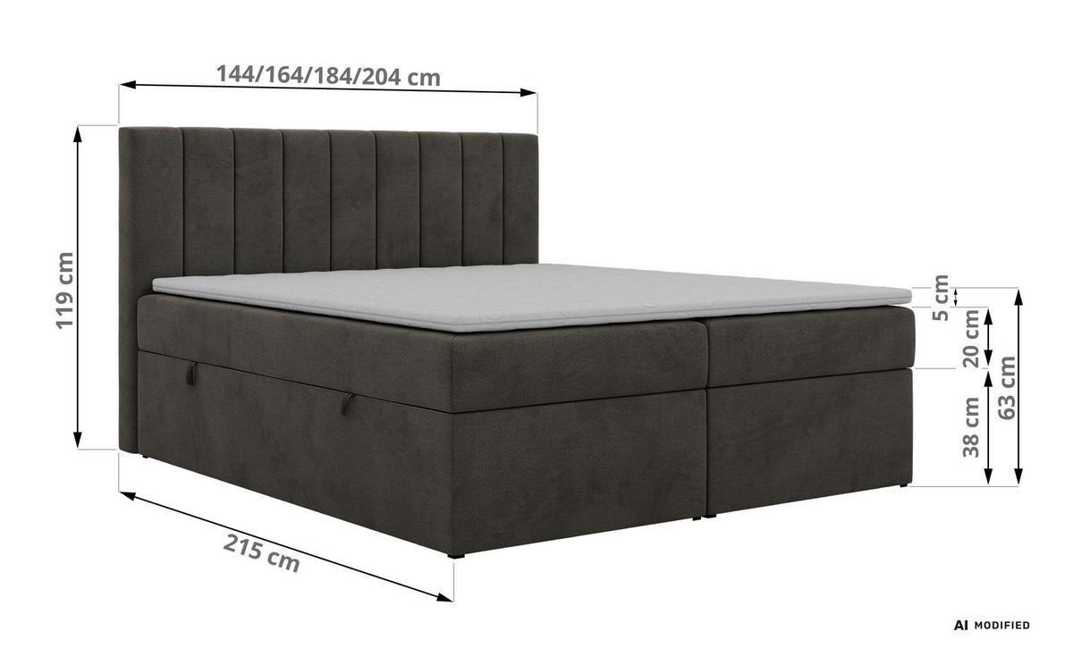 BOXBETT ALVER 180/200 - Dunkelgrau Velvet - Topper T25 - H3 - Dunkelgrau/Schwarz, Kunststoff/Textil (180/200cm) - MKS