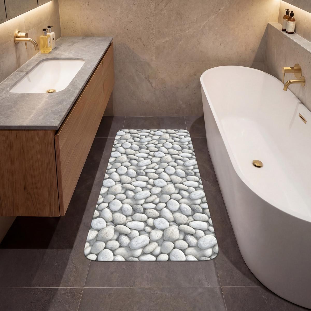 BADEMATTE Steine - Grau - Oval 60x120 cm - Hellgrau, Textil (60/120cm) - OnlyWow