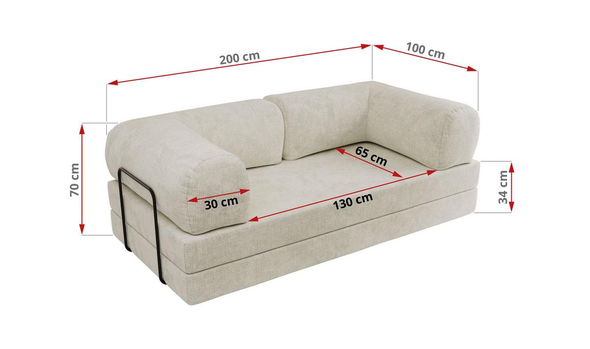 3-SITZER SOFA ORSETTO - Creme Schenille grob gewebt - Creme/Schwarz, Textil/Metall (200/70/100cm) - MKS
