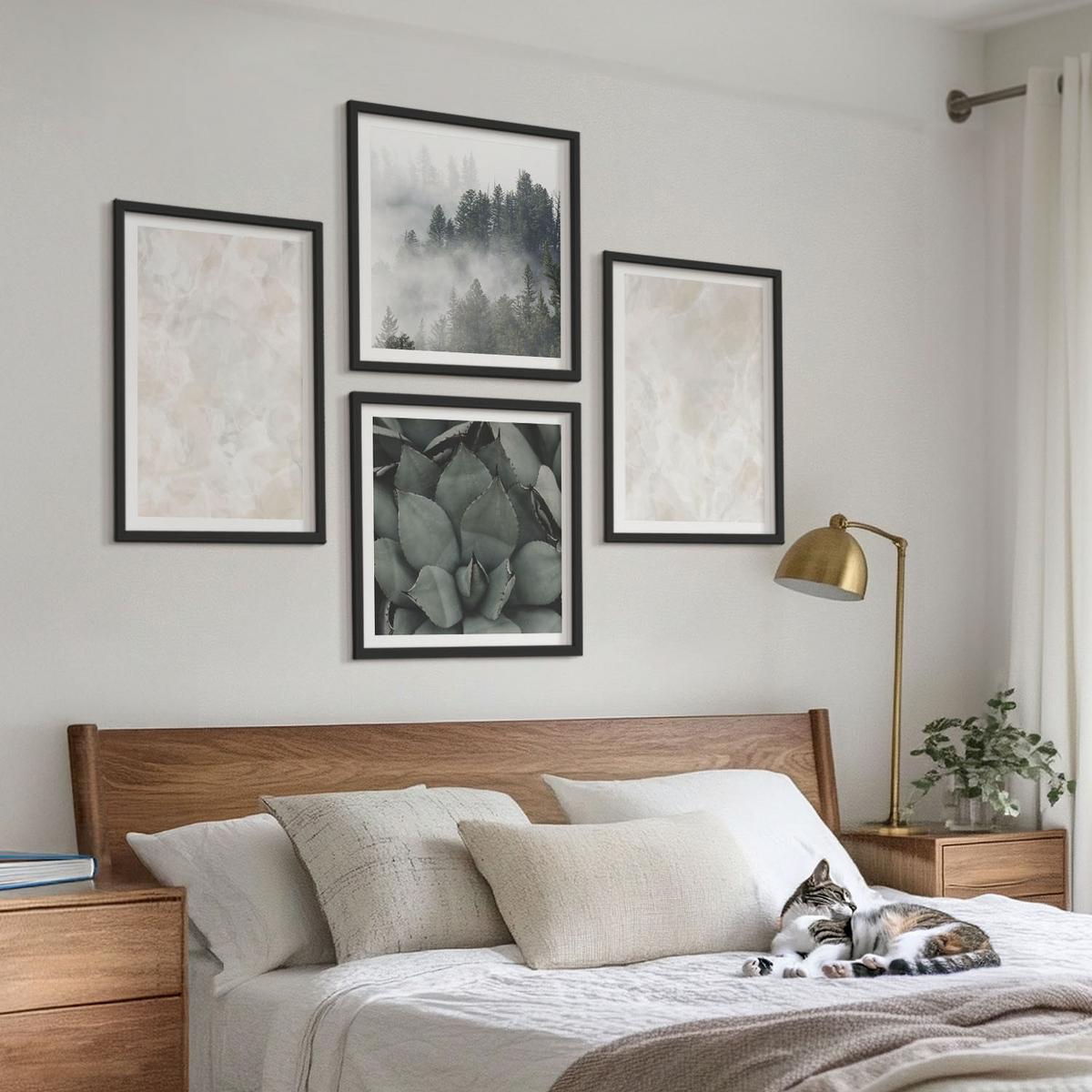 BILDER SET 4er Set - 50x50 cm & 40x60 cm Schwarzer Rahmen - Steinpastellmarmor - Schwarz, Kunststoff (50/50cm) - TULUP