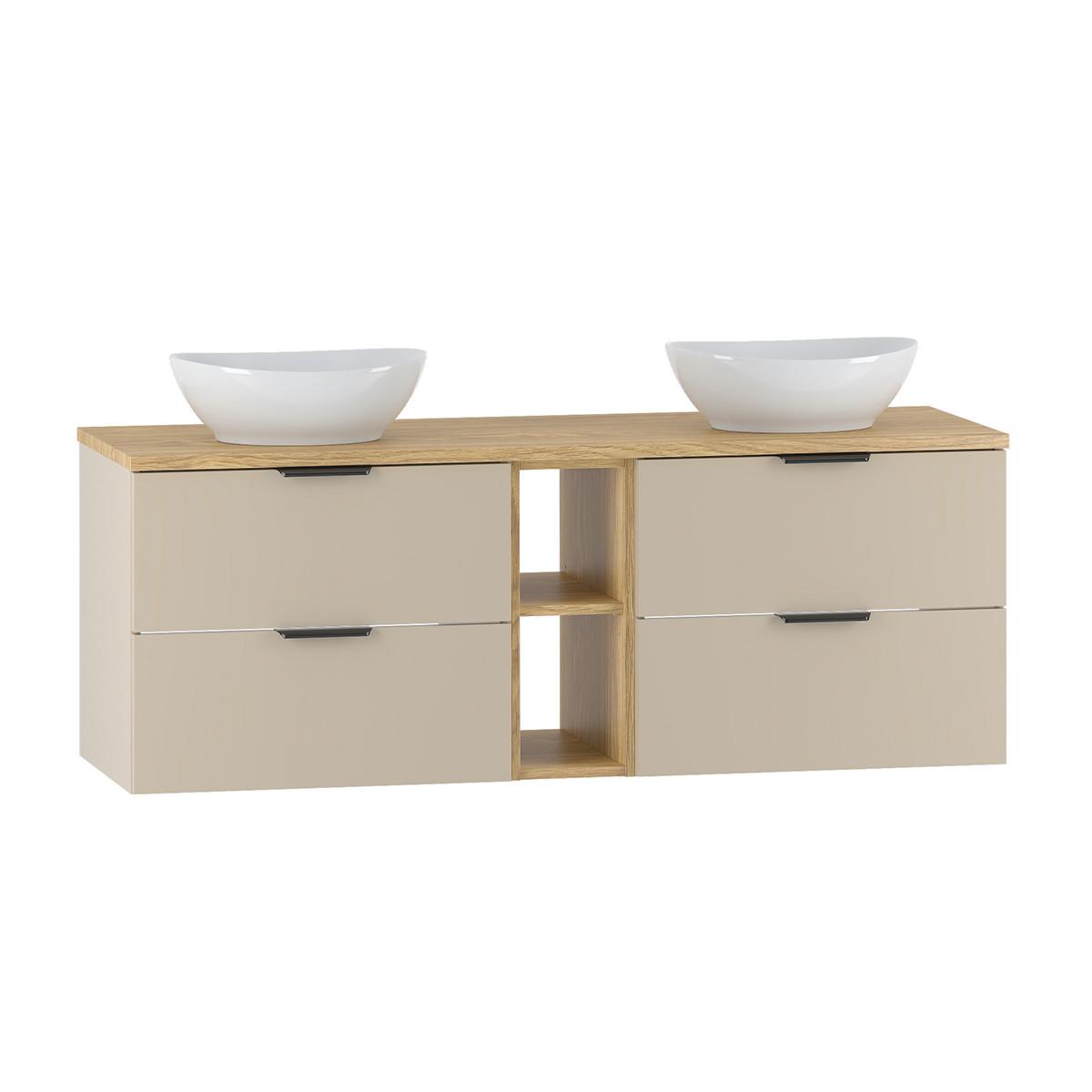 DOPPELWASCHTISCH 140.6cm Astrid Kaschmir und Holz - Beige, Holzwerkstoff (140.6/52.2/46.5cm) - Petits-meubles