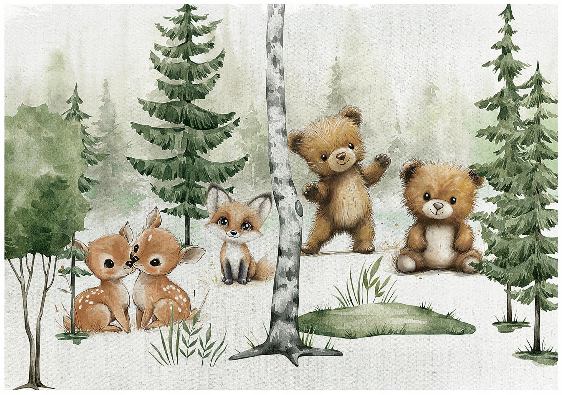 FOTOTAPETE Wald Tiere Grün 312x219 cm - Multicolor, Textil (312/219cm) - Wallarena