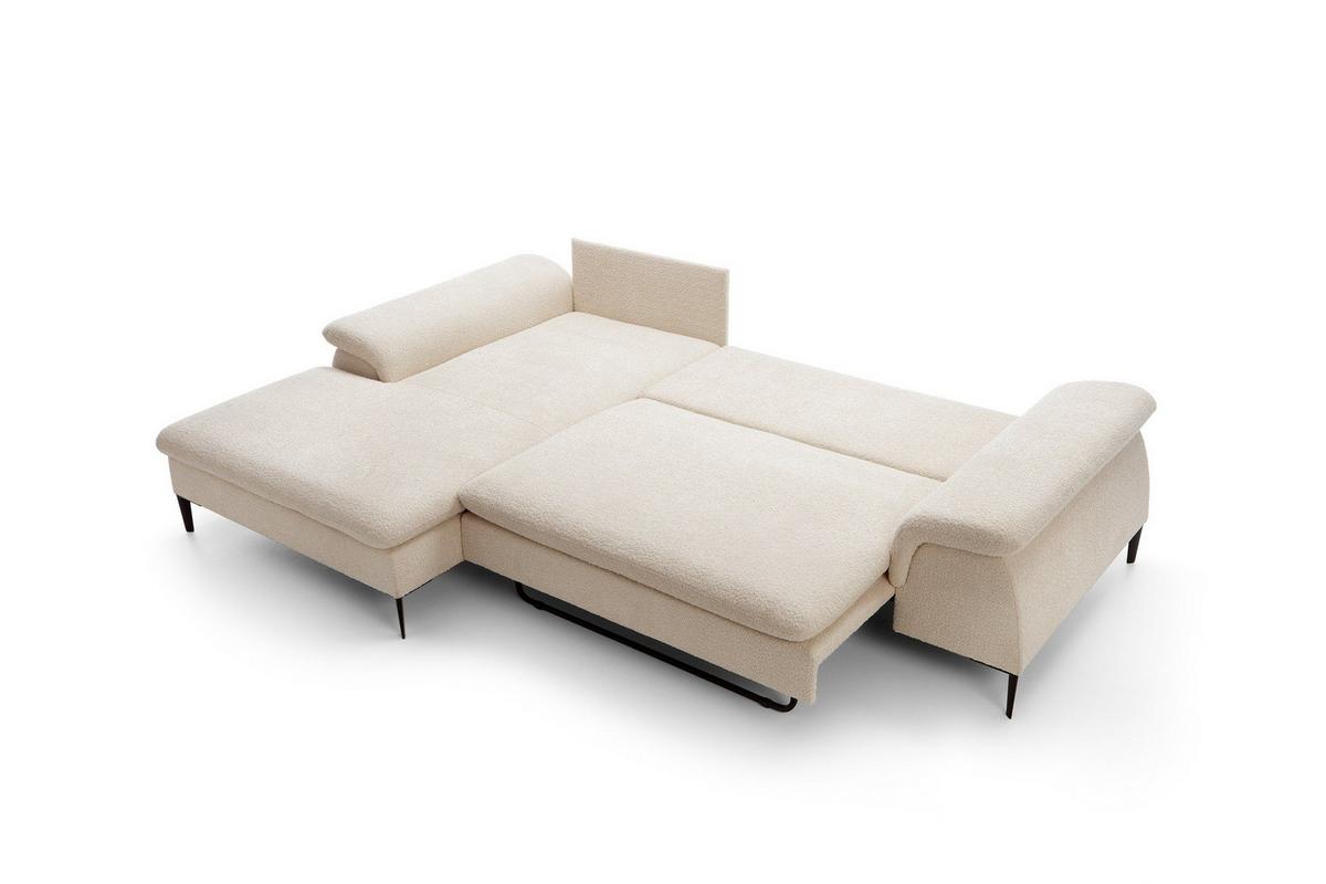 ECKSOFA BREZZA Beige Plüsch-Stoff mit Schlaffunktion - Beige, Holz (268/172cm) - MASSENO