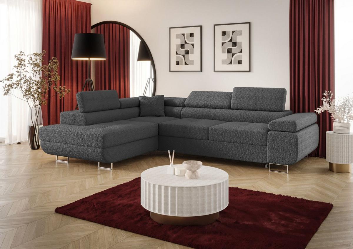 ECKSOFA Monaro Mit Schlaffunktion - Dunkelgrau, Holzwerkstoff/Textil (202/275cm) - Fun Möbel
