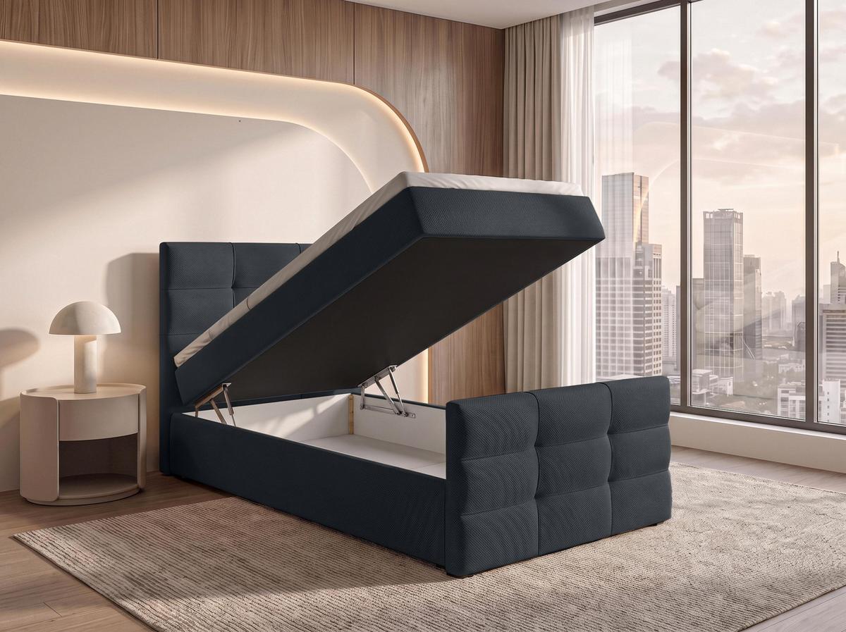 BOXBETT DEFNE 120x200 cm mit Fußteil und Matratze - Schwarz + TOPPER - Schwarz, Holz/Holzwerkstoff (120/200cm) - AX Living