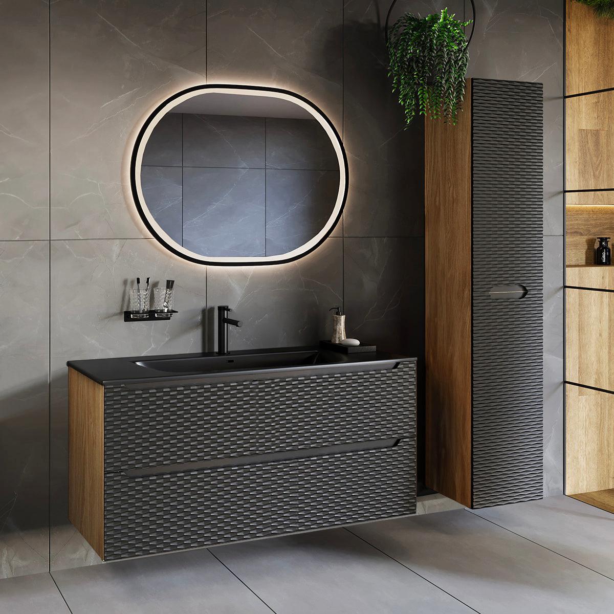BADMÖBEL 120cm Elora 2er-Set Schwarz und Holz - Schwarz, Holzwerkstoff (120/57/46cm) - Petits-meubles