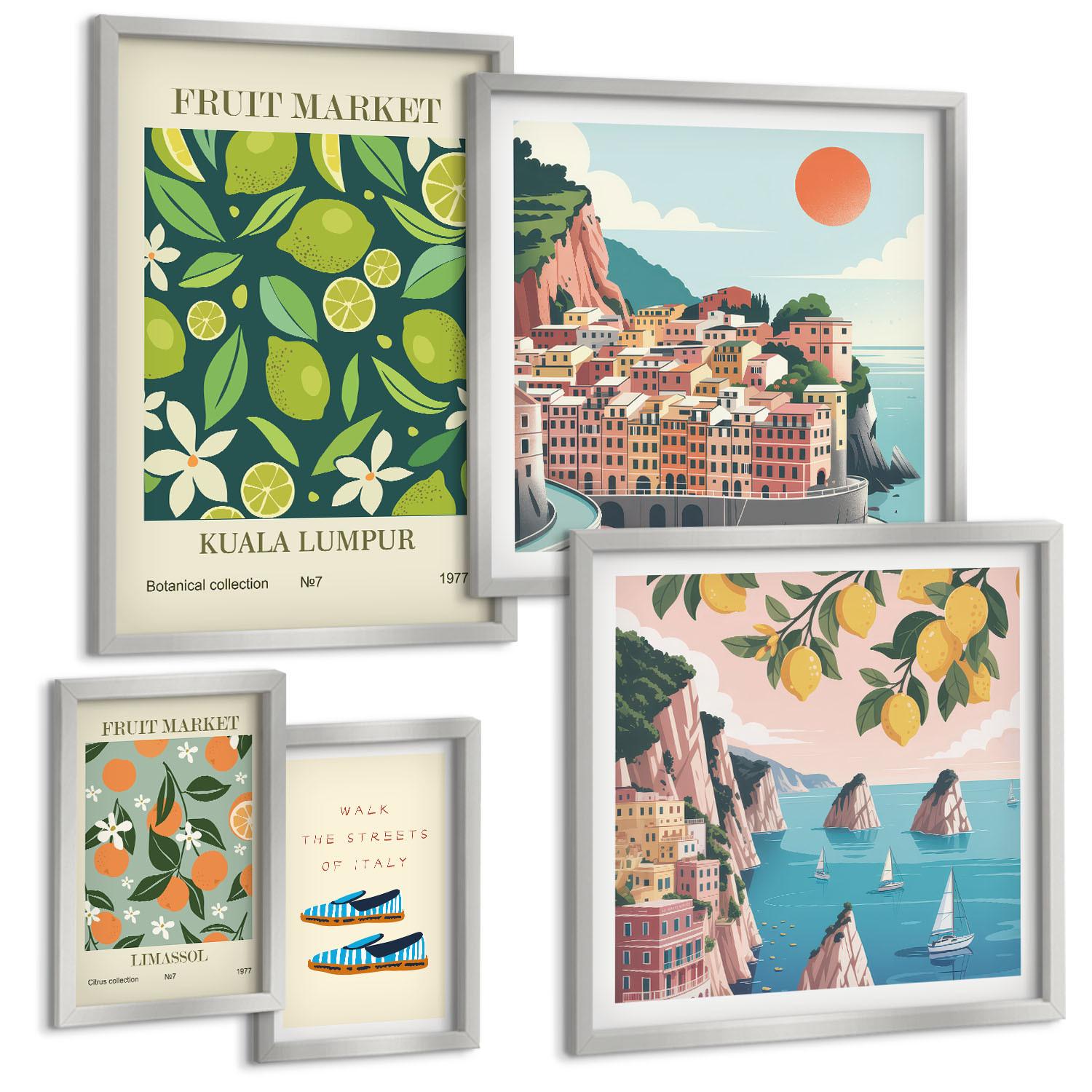 BILDER SET 5er Set - 50x50 cm & 20x30 cm & 40x60 cm Silberner Rahmen - Stadtansichten Paris London Frankreich - Silberfarben, Kunststoff (40/60cm) - TULUP