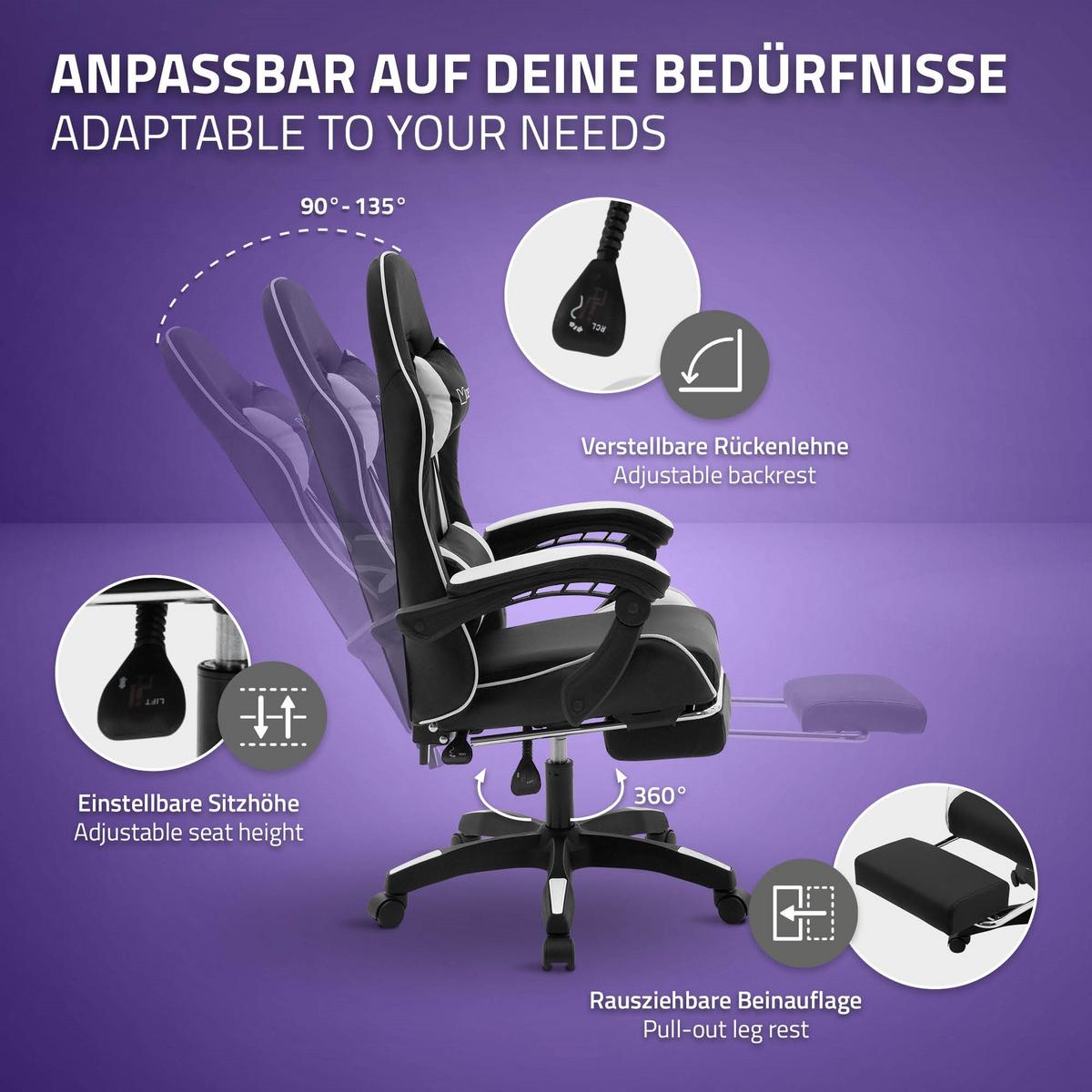GAMINGSTUHL Schwarz-Weiß aus Kunstleder - Schwarz/Weiß, Kunststoff/Metall (62/119/62cm) - ML-DESIGN